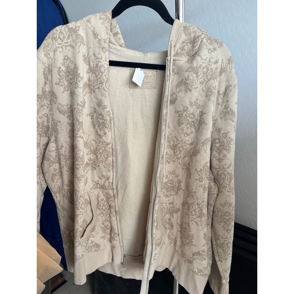 y2k Floral Damask Zip Up Hoodie Beige Tan Sonoma Plus Size 2X NWT